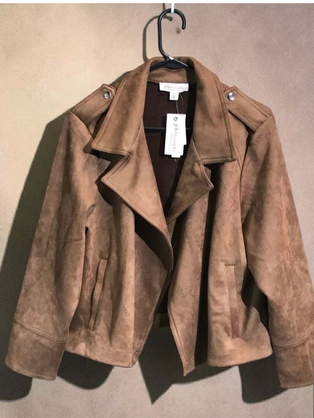 Philosophy Taupe Brown Suede-Style Moto Jacket NWT